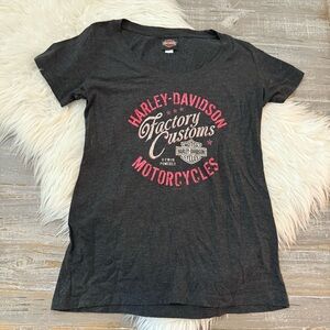 Harley-Davidson Black Tee with Pink and White Graphics